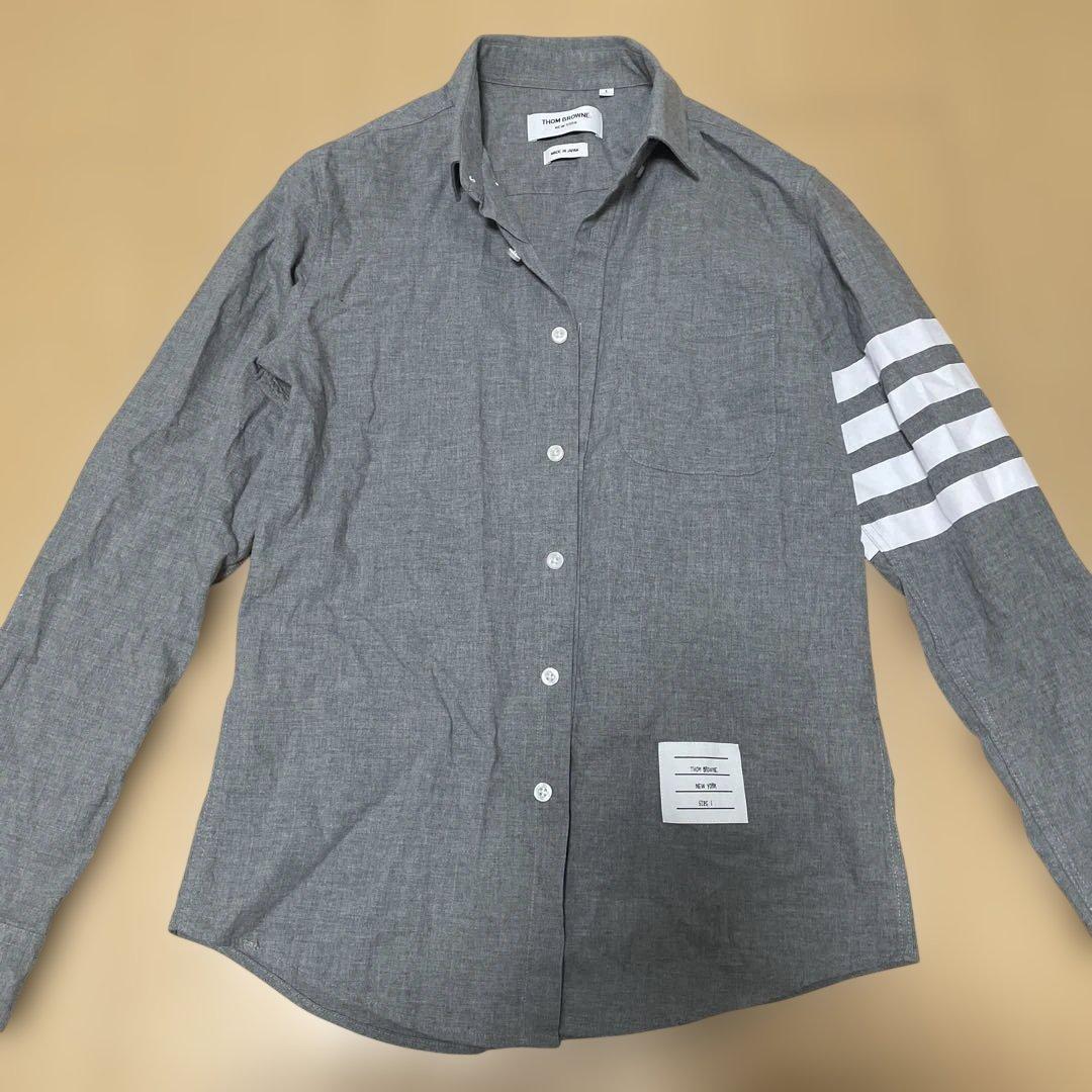 THOM BROWNE グレー ストライプ袖 シャツ