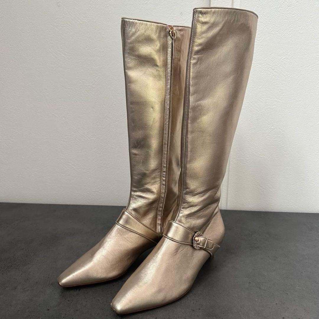 未使用✨Salvatore Ferragamo レザー　ロングブーツ　ゴールド