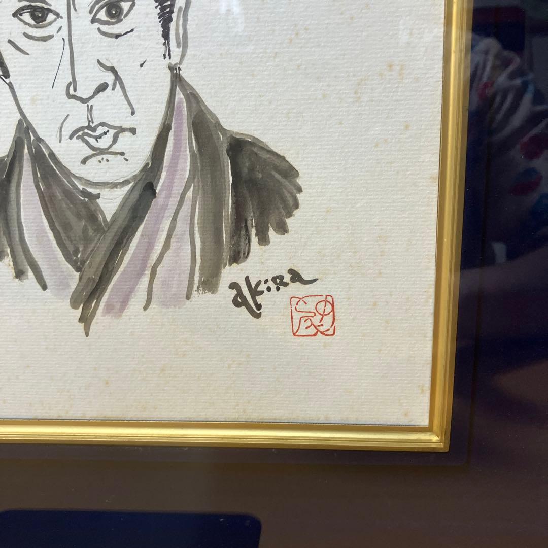 色紙 藤田まことサイン入り 中村主水 中尾彬似顔絵作 サイン入り