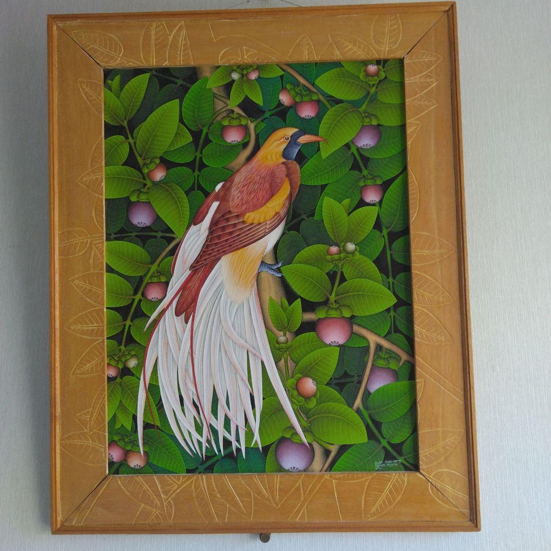 バリ　木彫りフレーム　絵画　超大型100×80