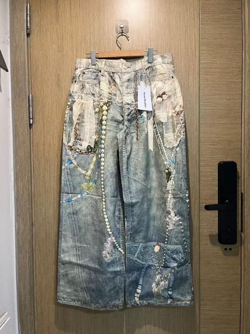 Acne Studios ビーズ＆レース装飾 デニムパンツ L