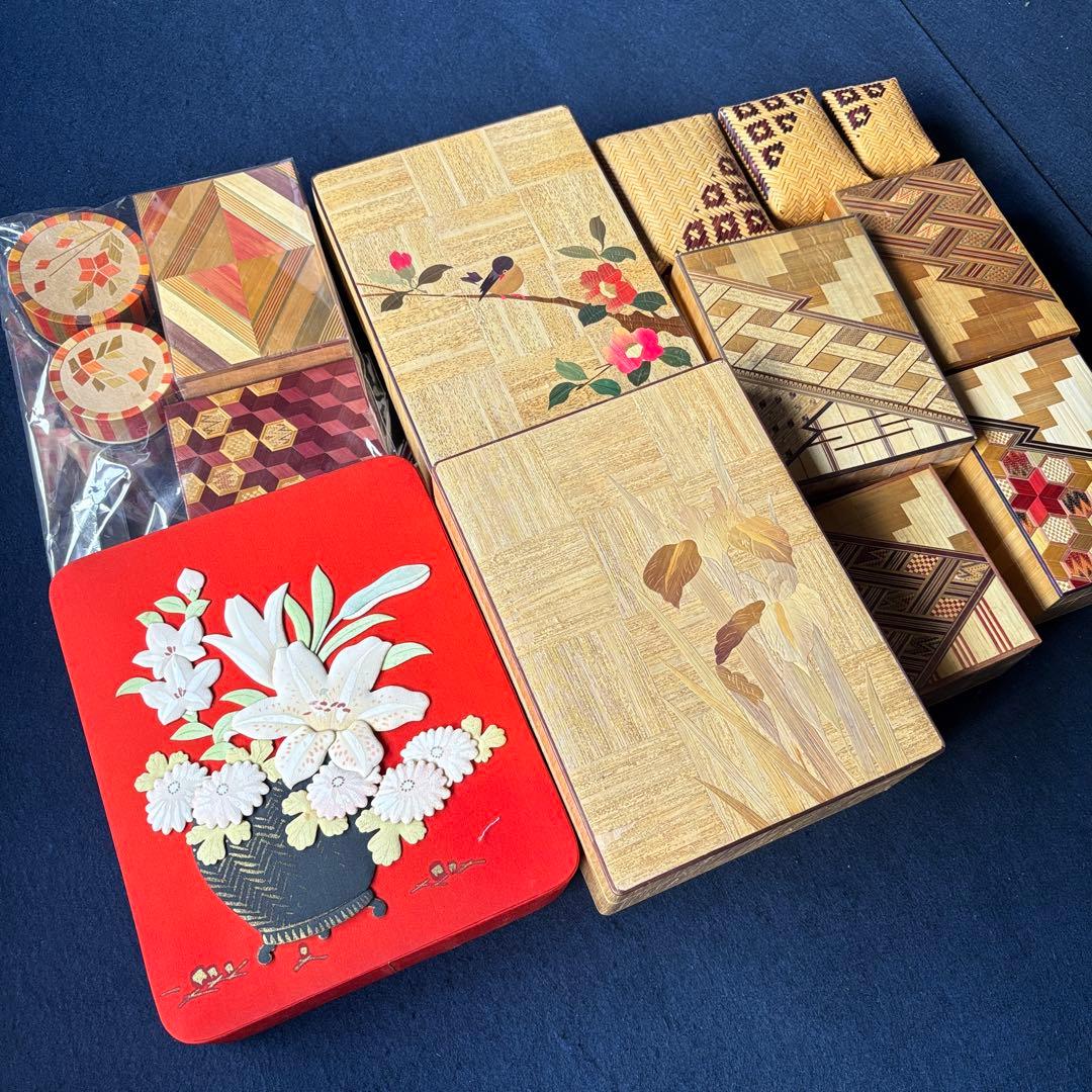 工芸品木製箱・花柄和小物入れサイズいろいろセット② 小物入れ「A」1個 KT-6-1【徳島県 那賀町 寄木細工 伝統工芸品 工芸品