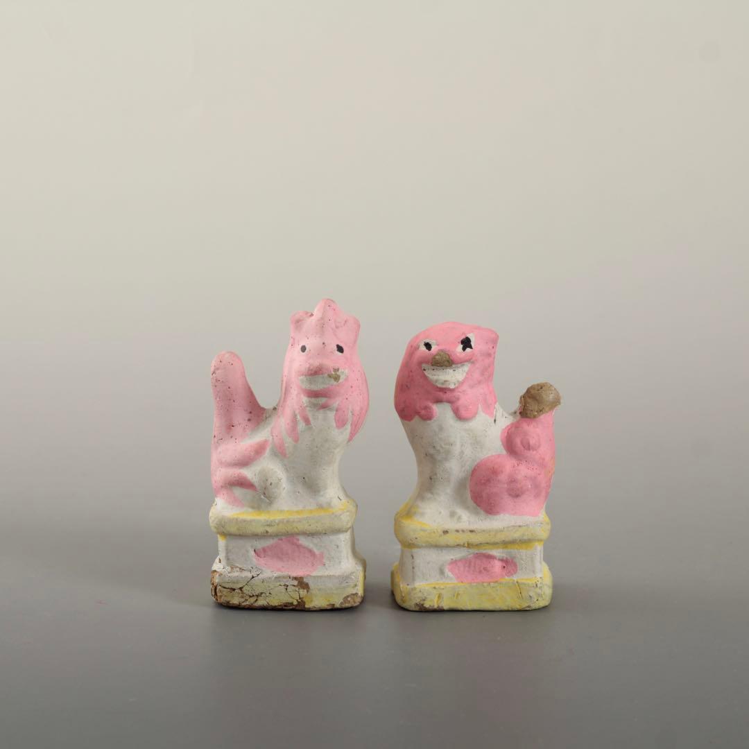 ファンキーな色 土人形 獅子 狛犬 郷土人形 民芸 古道具 オブジェ 獅子と狛犬