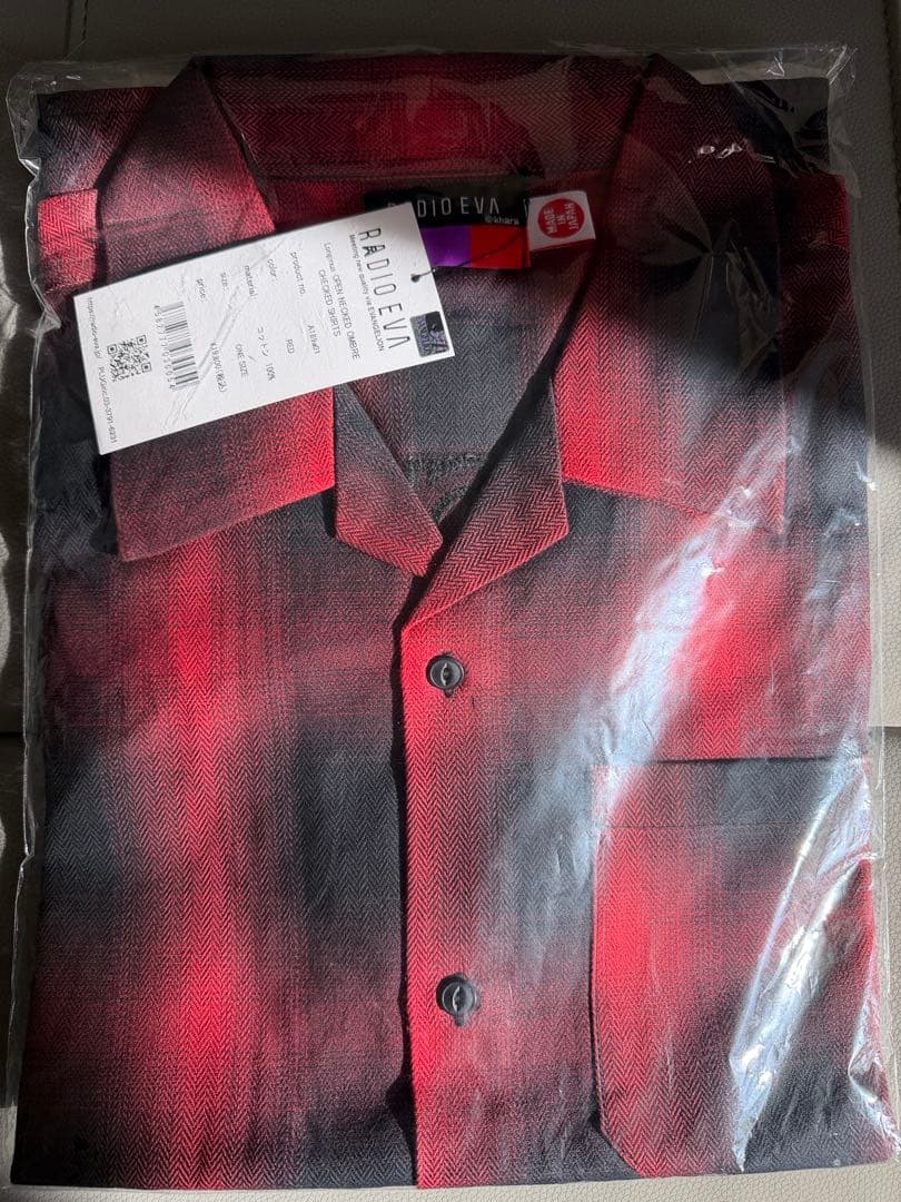 LONGINUS オープンネック チェックシャツ (レッド)新品