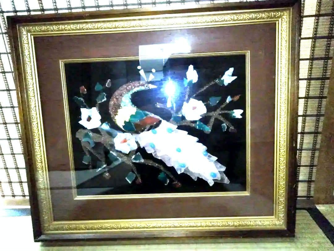 アンティーク　宝石画　貴石画　天然石　陶器絵画