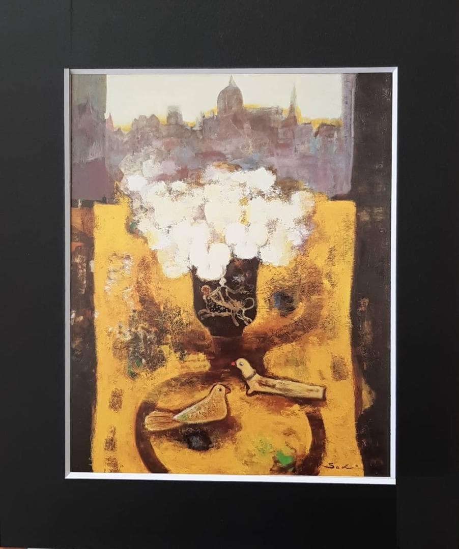 佐光亜紀子、「窓辺の花と鳥」、希少画集の額装画、四季、風景、人気作品