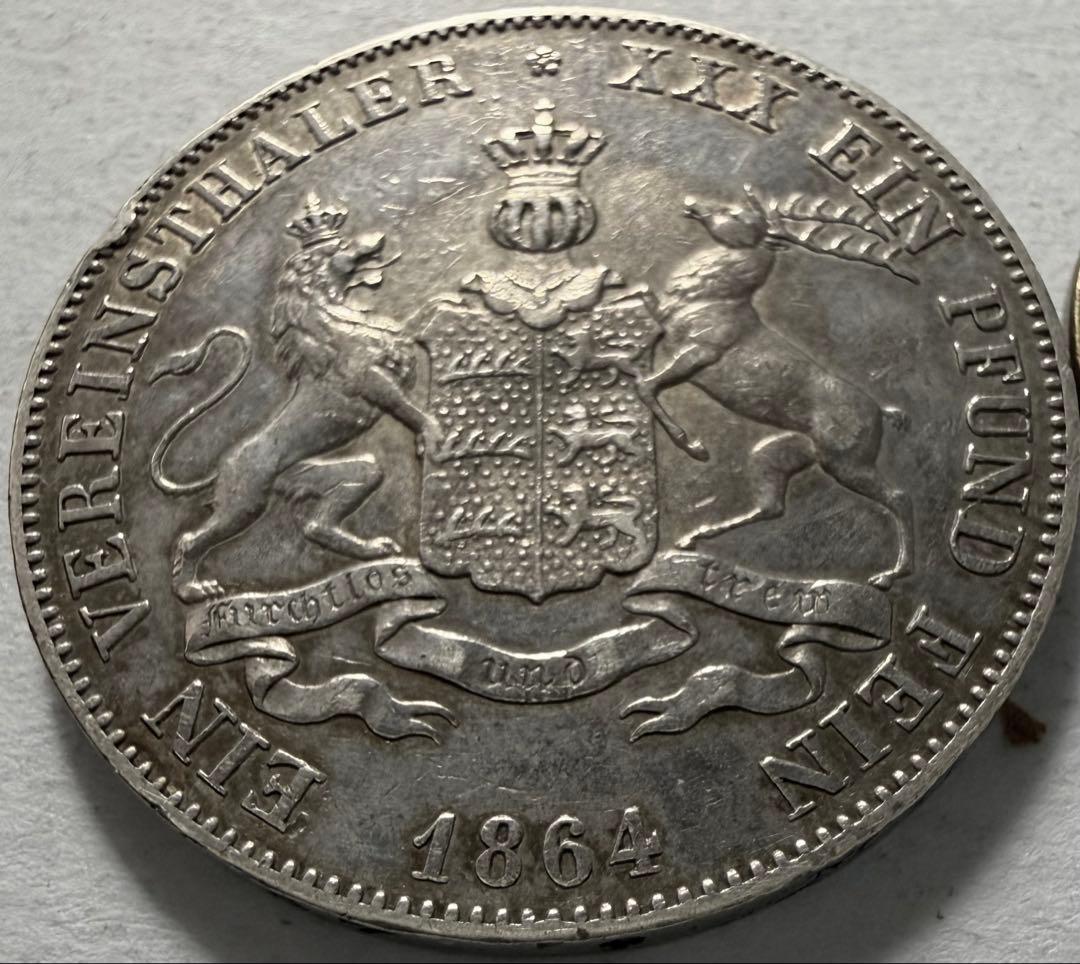 1864年ドイツ ヴュルテンベルク王国1ターラー銀貨 ウィルヘルム・コーニグ