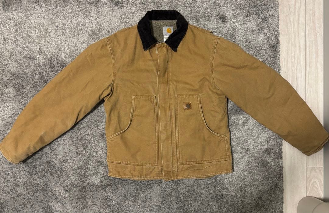 Carhartt ダックジャケット ブラウン 襟コーデュロイ