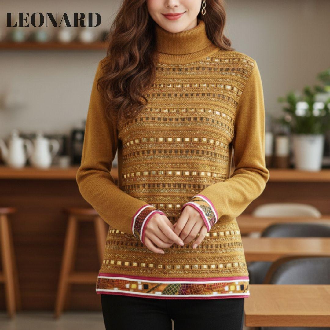 【極美品】レオナール タートルネック ビーズ ニットセーター ウール Lサイズ