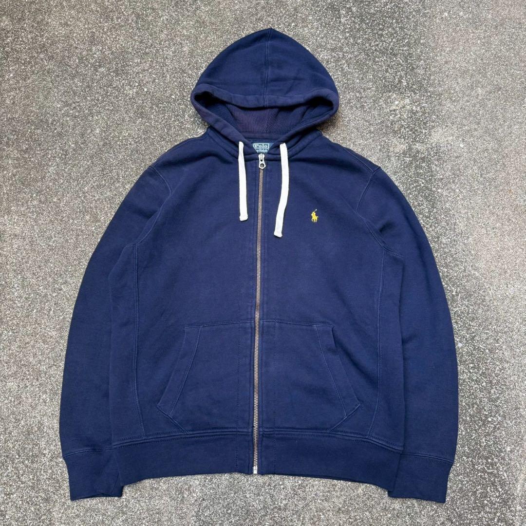 90s RALPH LAUREN ジップパーカー ネイビー ヴィンテージ ラルフ 90s Polo ポロ ラルフローレン スウェット パーカー 紺系 XL ネイビー
