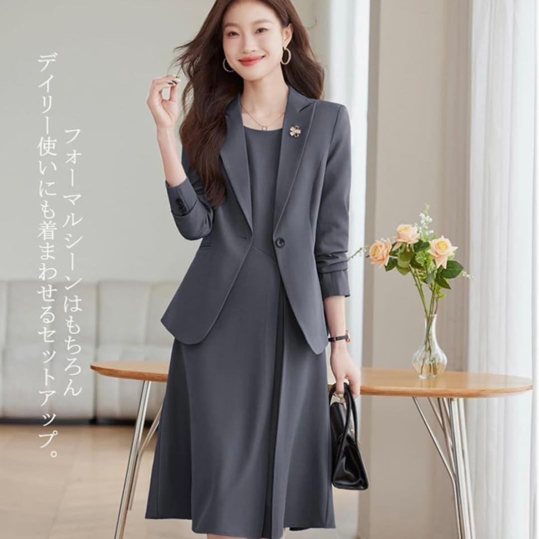 フォーマルスーツ ワンピース ジャケット セットアップ グレー Mサイズ