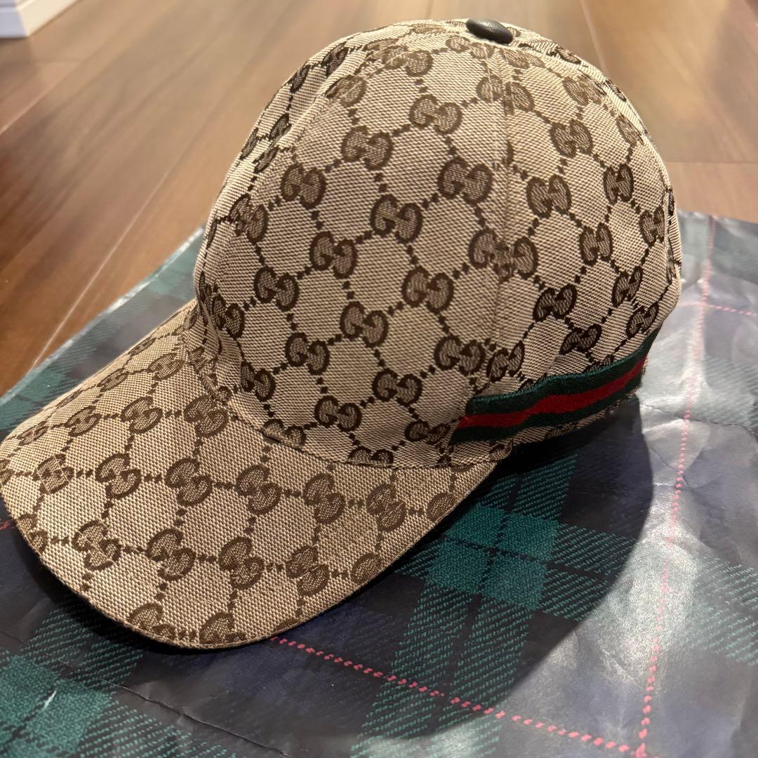 GUCCI グッチ キャンバス ベースボールキャップ 帽子 ベージュ58 M