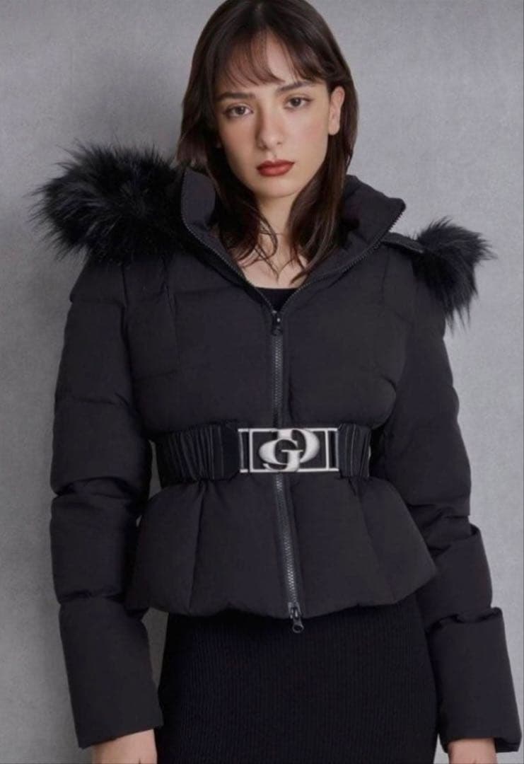 GYDAファー付きフード ダウンジャケット 黒