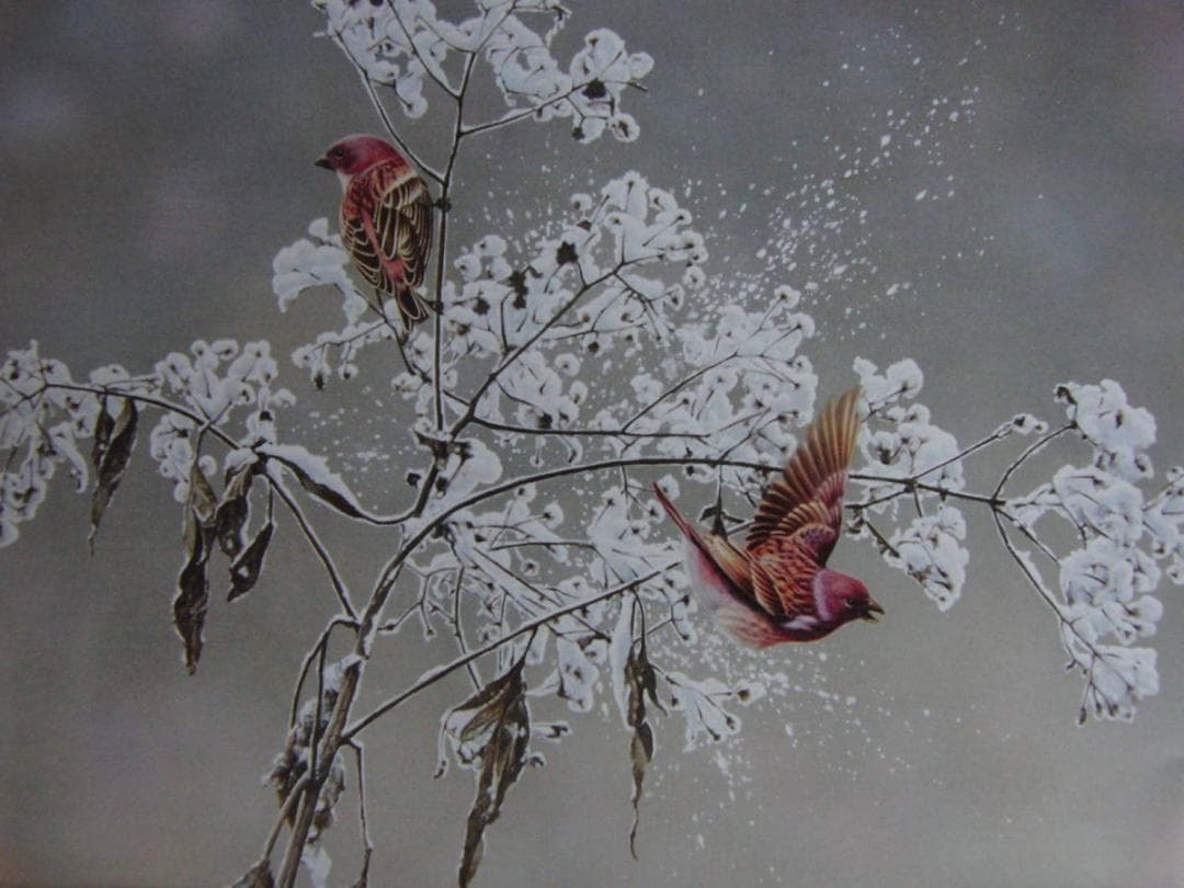 山地司、【初雪の日の朝】、希少な額装用画集より、状態良好、新品額装付