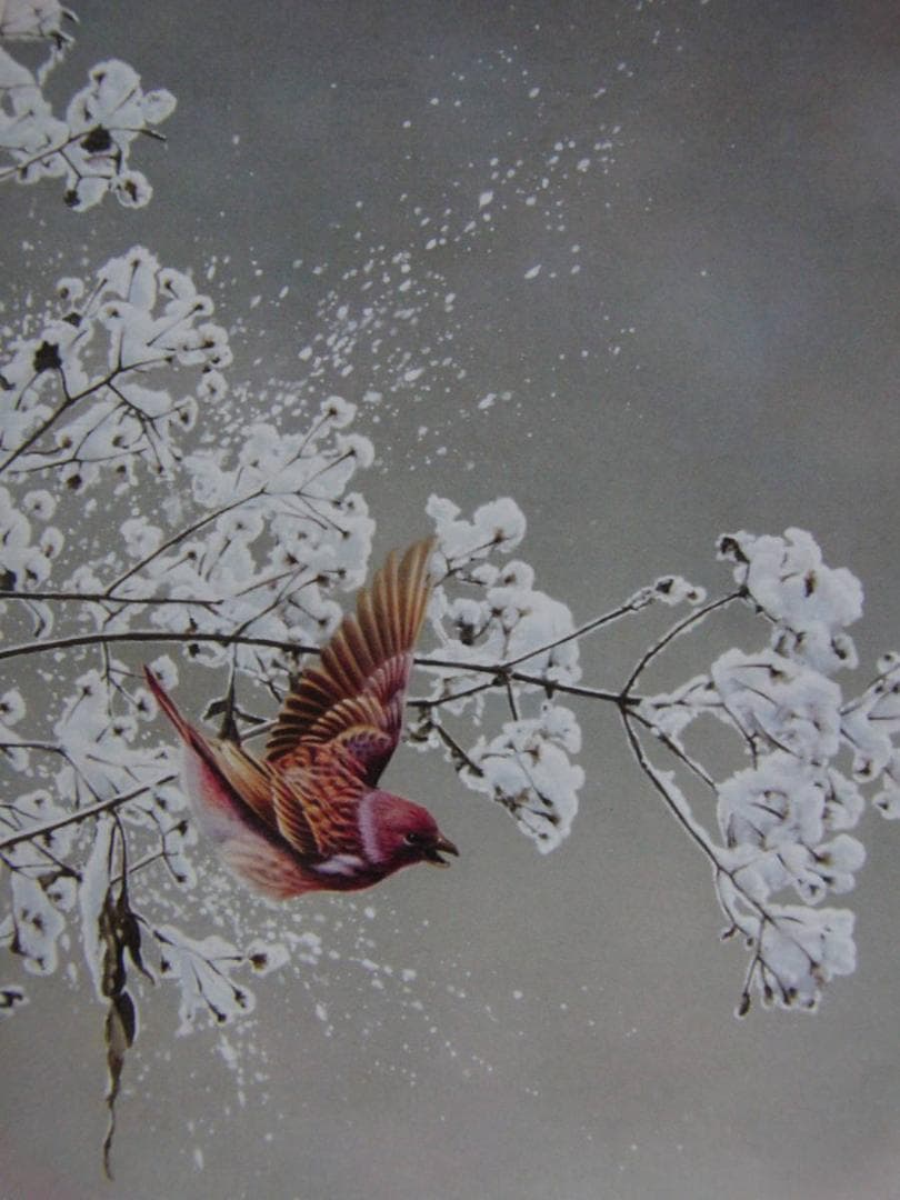 山地司、【初雪の日の朝】、希少な額装用画集より、状態良好、新品額装付