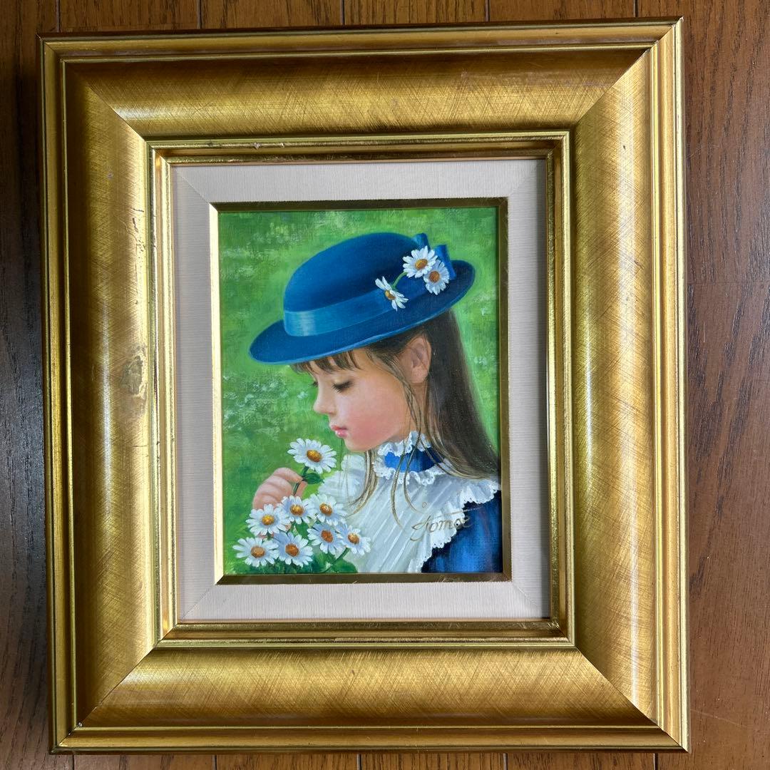 絵画　油彩画　少女　清水朋江　「小さな花」