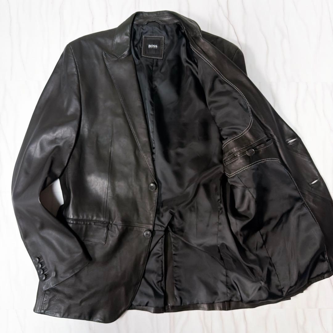 HUGO BOSS レザージャケット 羊革 ラムレザー ブラック 52 XL