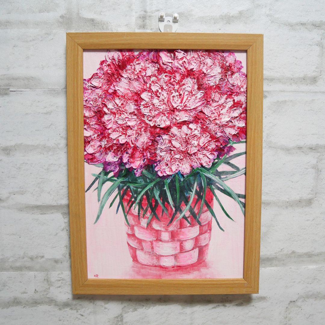 油絵 油彩 油彩画 絵 絵画【ピンクカーネーション】