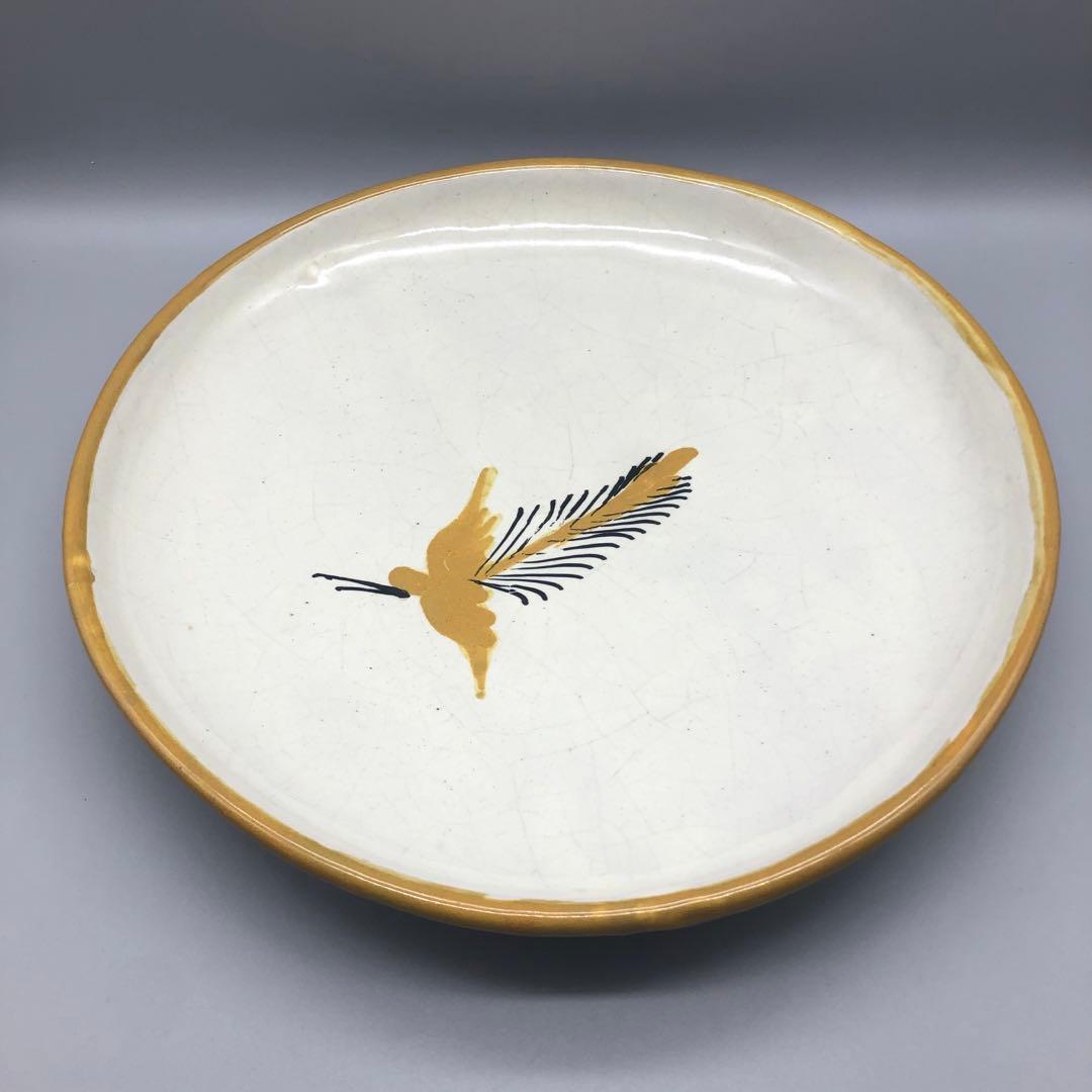 メキシコプエブラタラベラ焼ビンテージ陶器伝統工芸鳥バード大皿プレート36cm メキシコプエブラ州・陶器タラベラ焼き、ハチドリと花模様・壁掛け