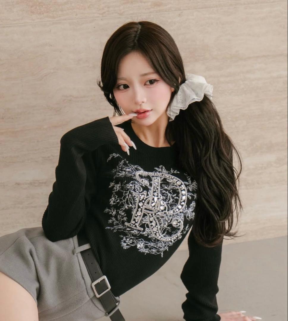 darichダーリッチ #DRビジューフラワーリブニットトップス free