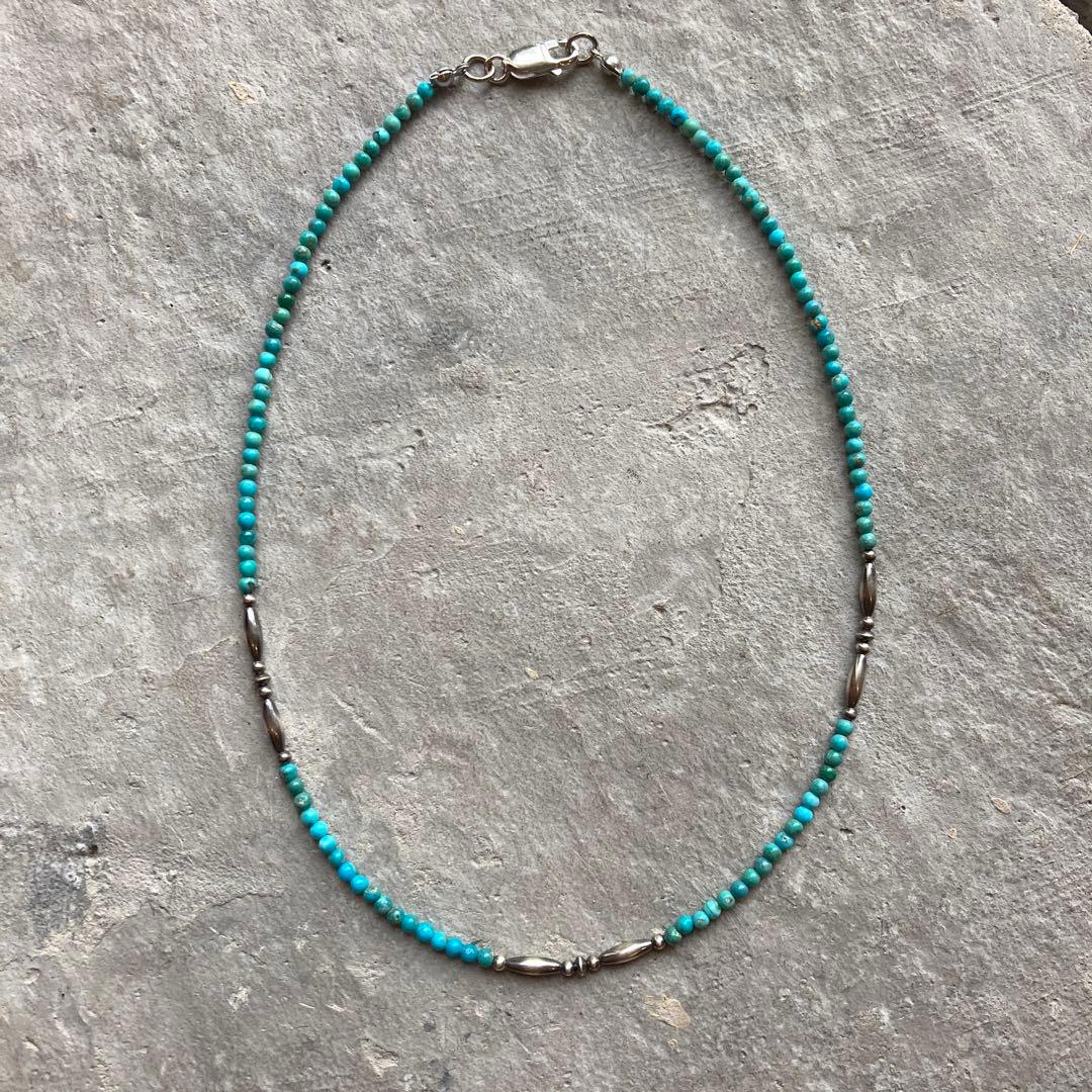 113天然ターコイズとSV925製ナバホパールのデザインネックレス 細め