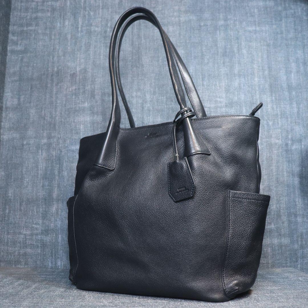 未使用級 SEEKER シュリンクレザー ドレープトートバッグ ネイビー 本革