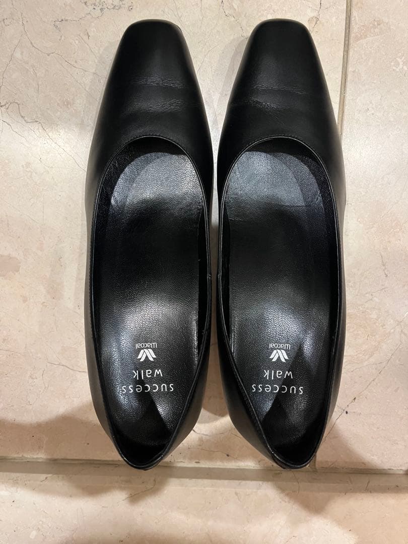 黒スクエアトゥ パンプス ワコール サクセスウォーク 24cm 3E 幅広型