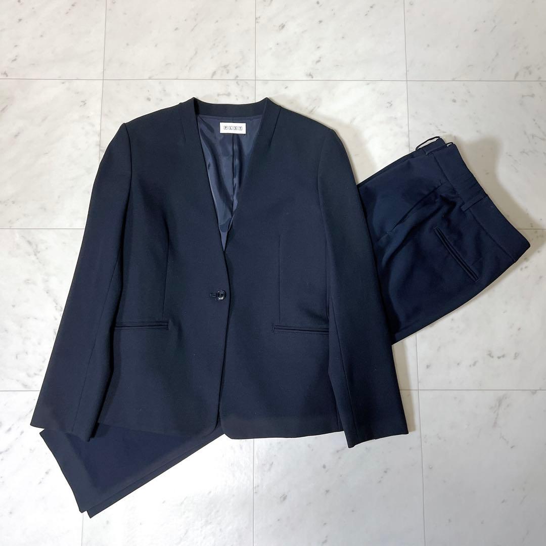 PLST プラステ パンツスーツセットアップ ノーカラー ネイビー Lサイズ