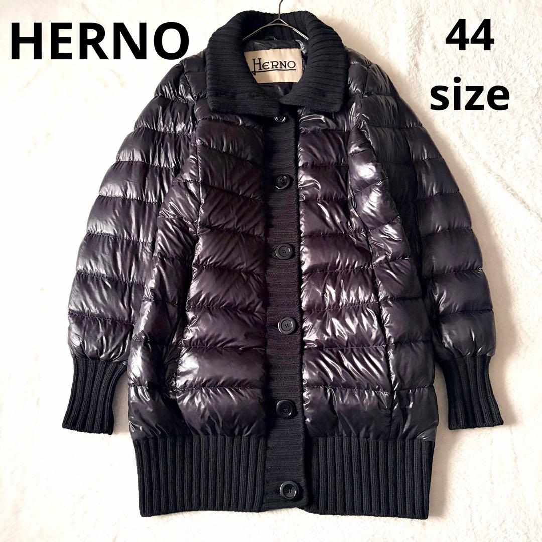 6219 美品✨ ヘルノ ハイネックリブダウンコート 44 ブラック 異素材切替