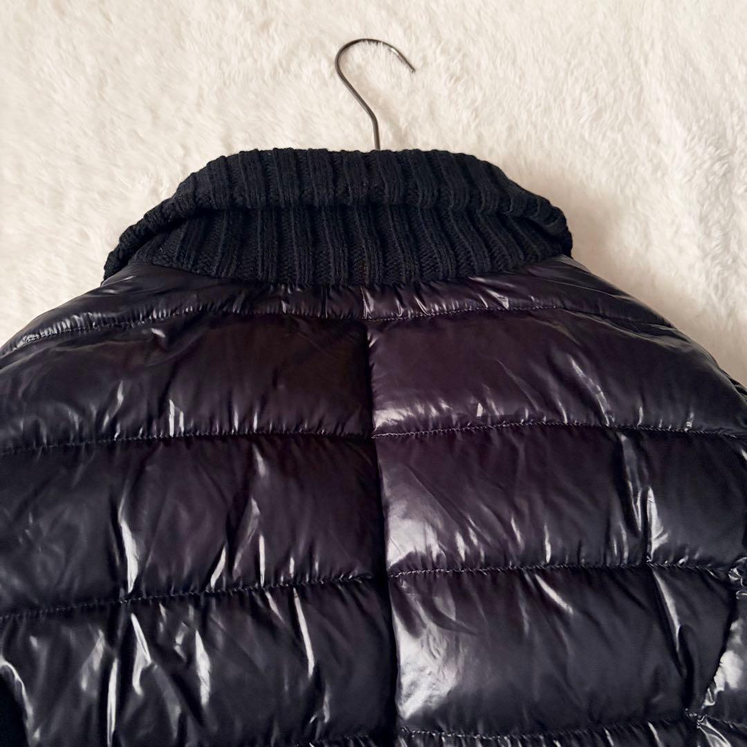 6219 美品✨ ヘルノ ハイネックリブダウンコート 44 ブラック 異素材