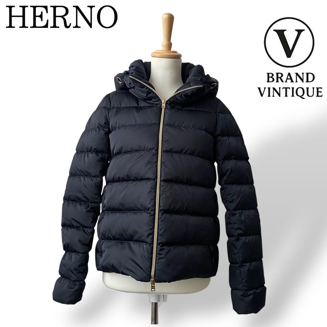 【極美品】 ヘルノ ダウンジャケット 2way フード着脱 ネイビー 40