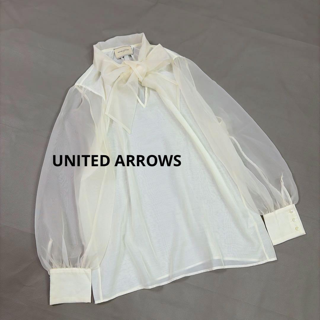 ユナイテッドアローズ ボウタイ シアー ブラウス 生成り　セレモニー　38