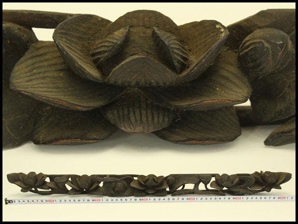仏教美術 木刻 蓮花 彫刻飾り 時代物(LC995)