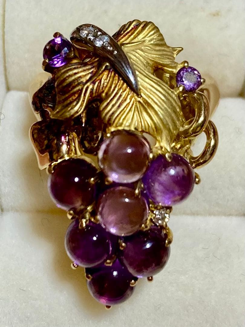 k18 pt900 アメジストリング葡萄モチーフ