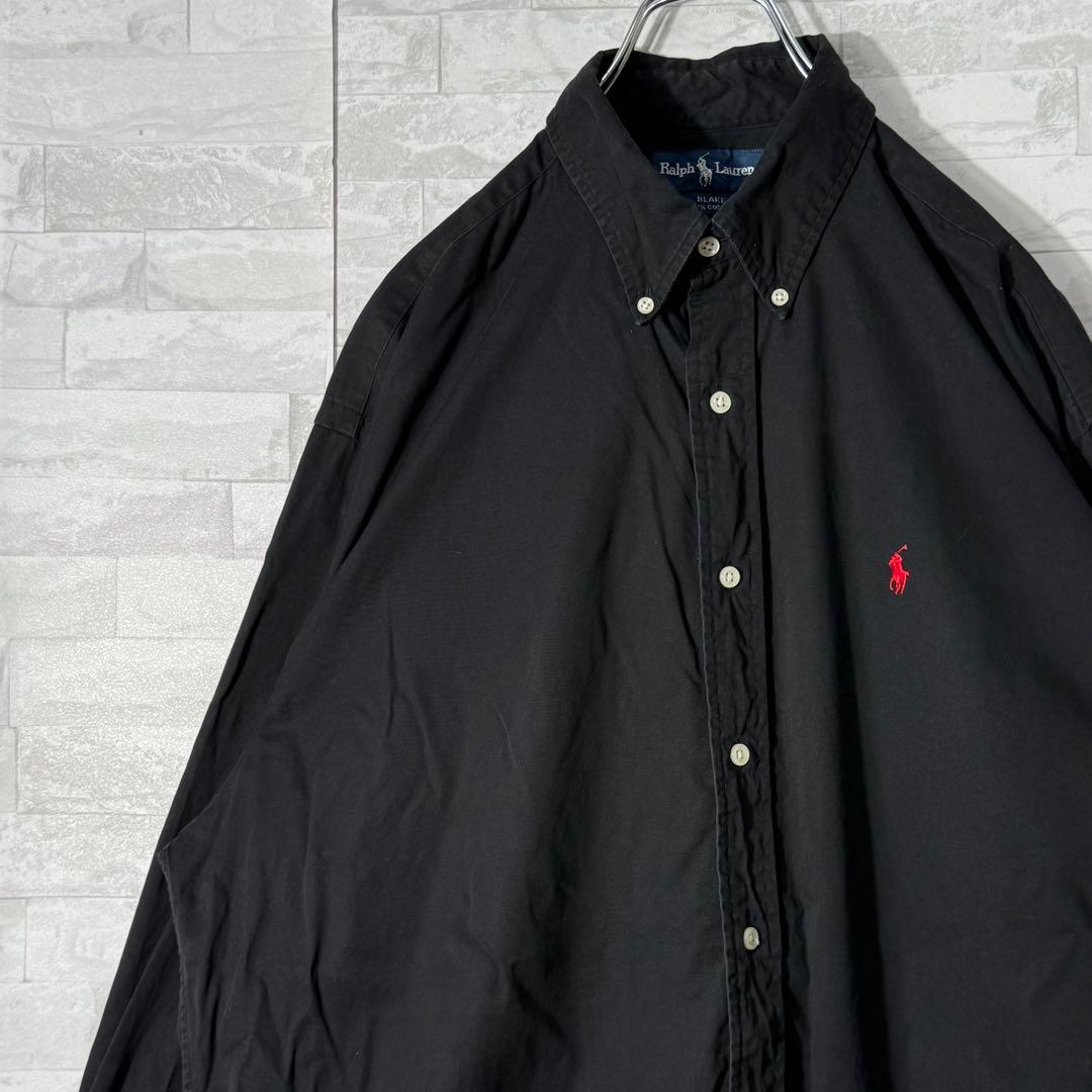 90s ラルフローレン BLAKE BDシャツ ブラック 赤ポニー 刺繍ロゴ
