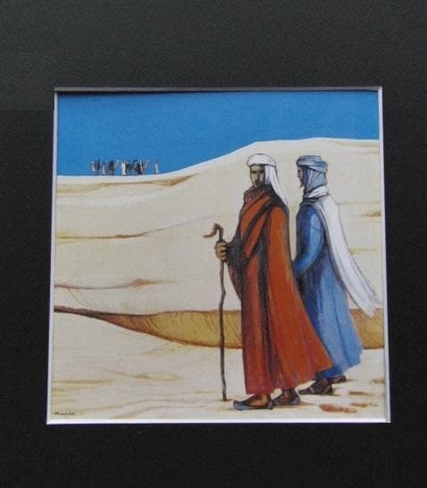 神戸文子、【砂漠と人】、希少な大判額装用画集より、美品、日本人画家