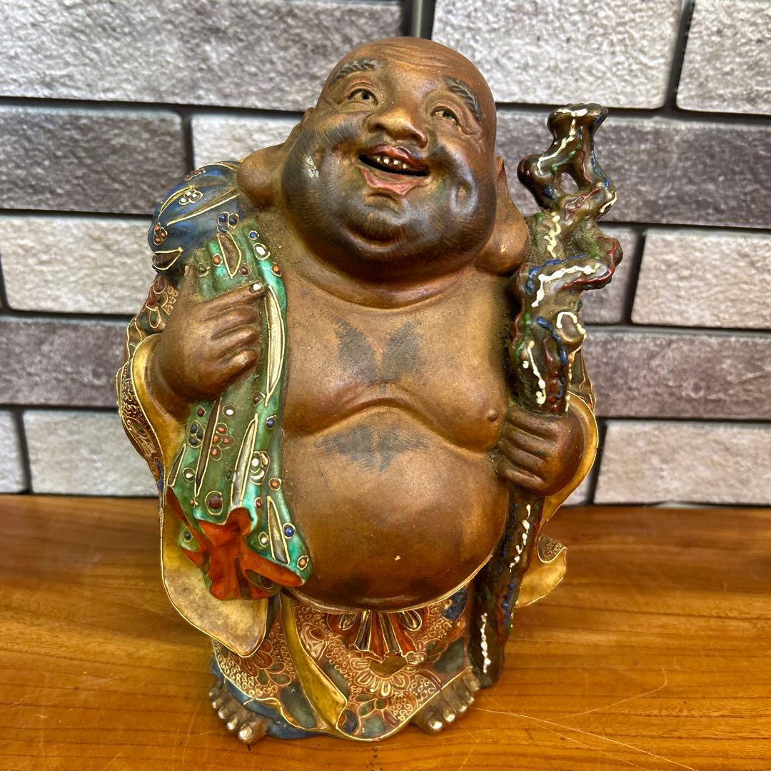 九谷焼 布袋尊 金彩 色絵 布袋像 陶器製 骨董品　七福神 仏像