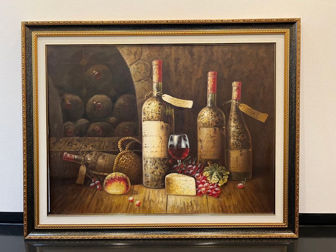 ワインとチーズの油彩画