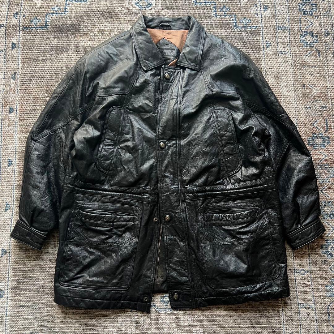 90s OLD MOORES レザージャケット コート Lサイズ BLACK - メルカリ