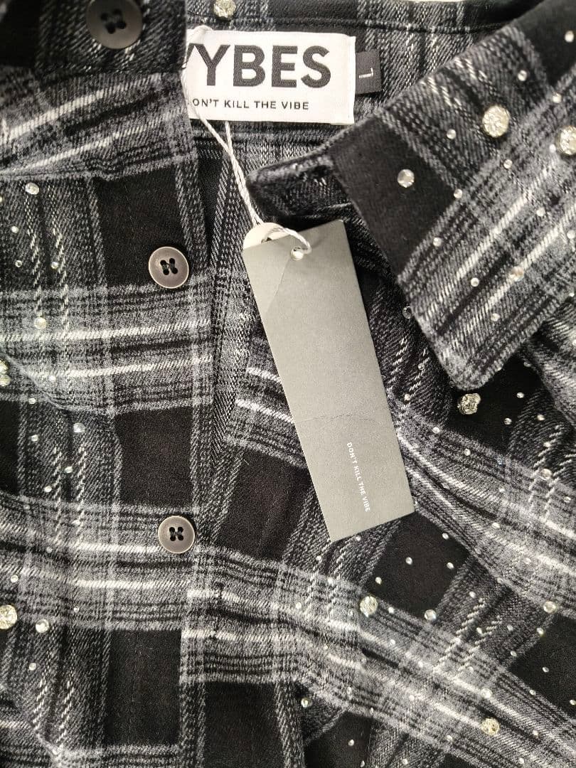 超希少‼️ VYBES ラインストーン スパンコール チェック柄 シャツ 光る