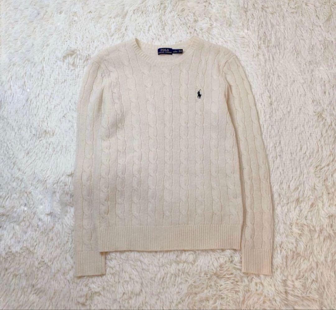 ポロラルフローレンカシミヤ混ケーブルニット　アイボリー　S