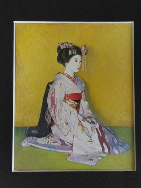 弦田英太郎、【初座敷】、希少な大判額装用画集より、美品、日本人画家