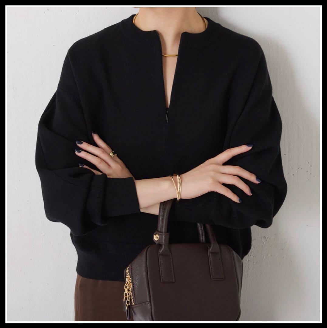 ジップスウェットライクニット　ブラック　黒