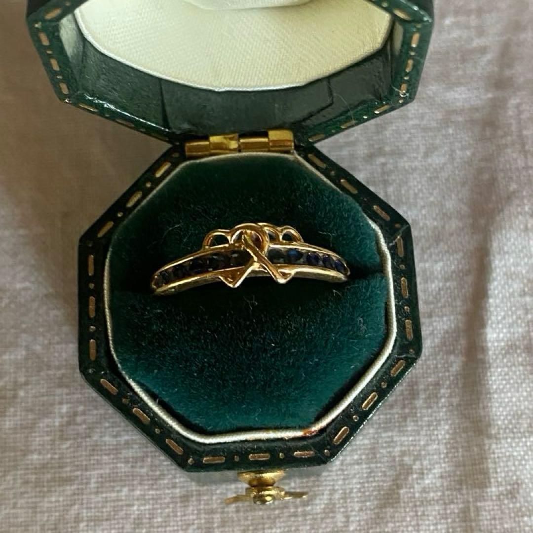 K18 ダブルハート ブルーストーン リング