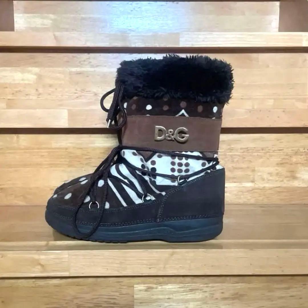D&G ムートン ブーツ ブラウン ポルカドット ドルガバ ショート 24.5