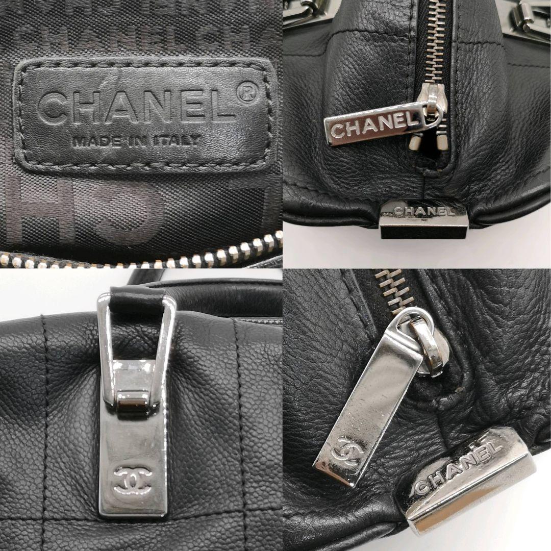 美品 シャネル チョコバー レザー ハンド バッグ 黒 イタリア製
