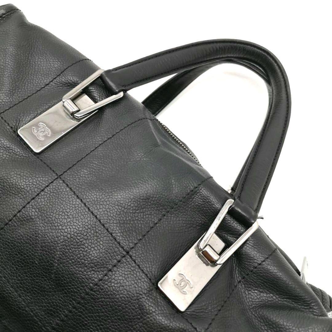 美品 シャネル チョコバー レザー ハンド バッグ 黒 イタリア製