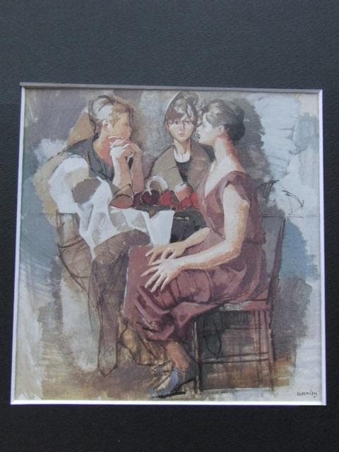 小磯良平、【三人】、希少な限定額装用画集画、新品高級額 額装付、状態良好