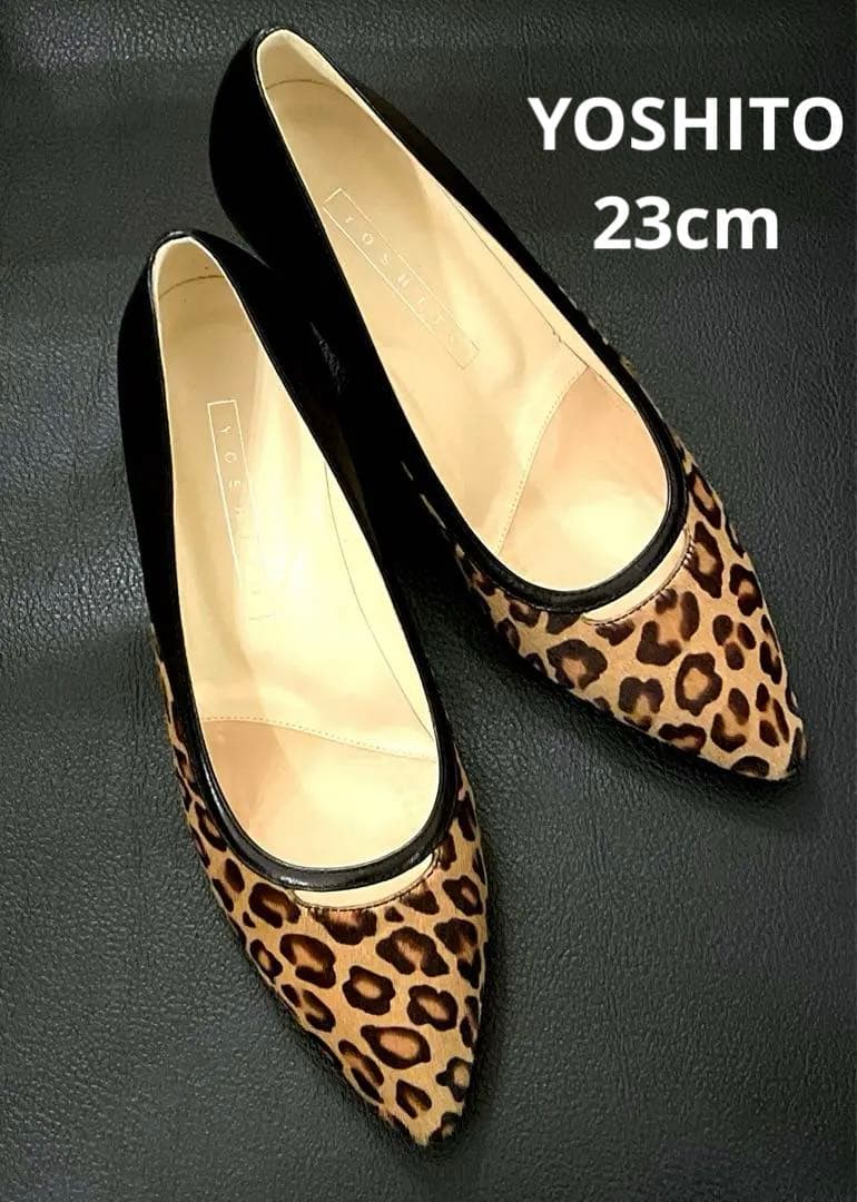 新品 未使用 希少 本革 婦人靴 パンプス ヒール ベージュ 23cm ヒョウ柄
