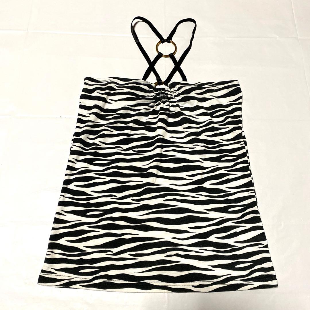 平成ギャル y2k クロスストラップキャミソール ゼブラ柄 ホルダー